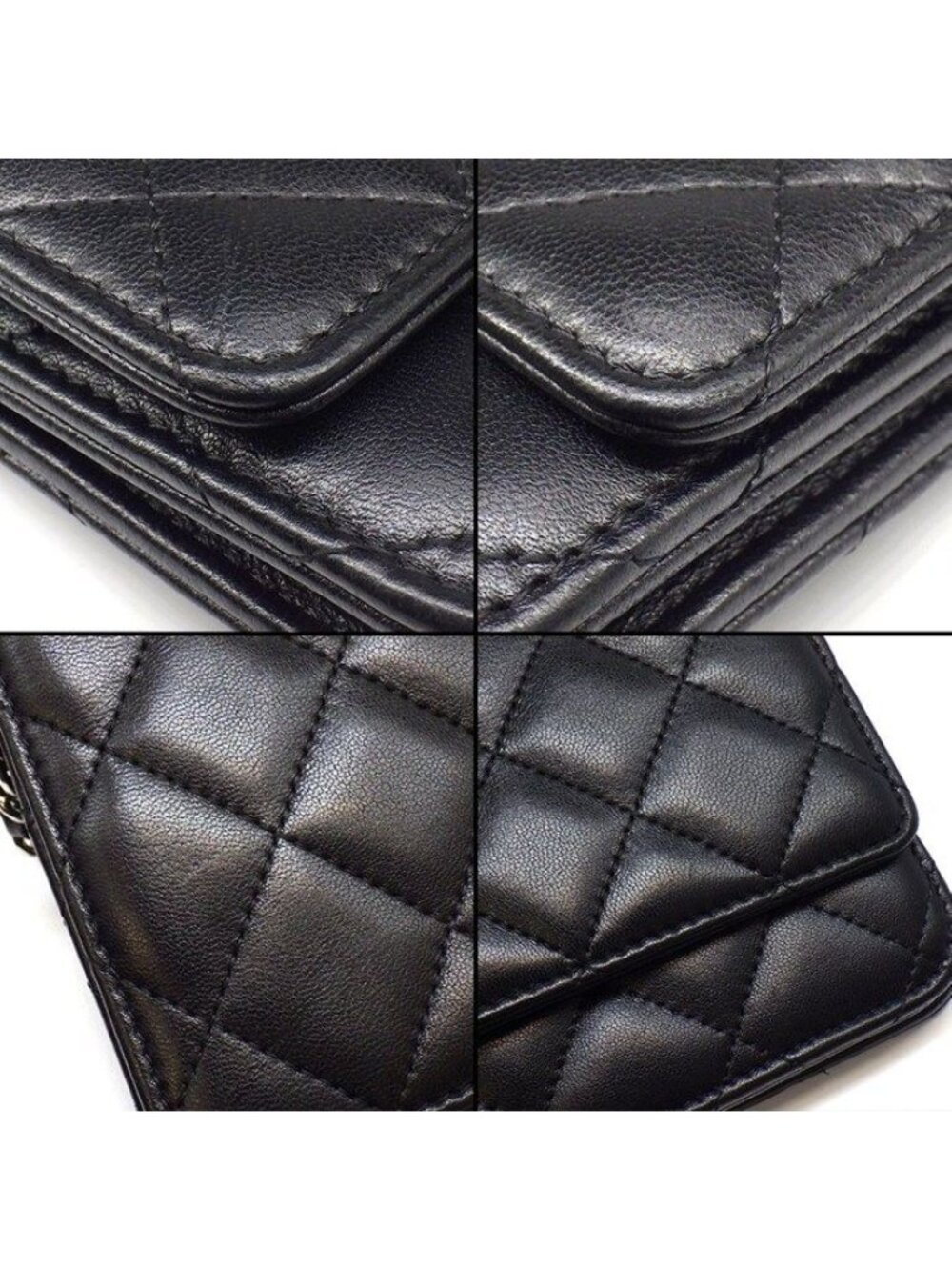 Chanel Shoulder Bag Quilted Classic Chain Wallet Black Bordeaux Lambskin - Picture 9 of 12